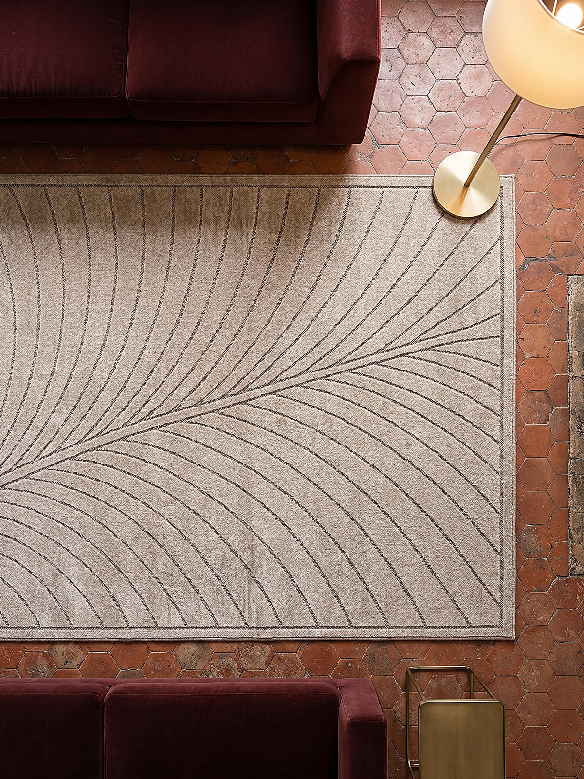 TEPPICH Outdoor, Fußbodenheizung-geeignet, mit Blattmotiv, aus Polypropylen, ENGADIN in Beige, 140 x 200 cm - Beige, Textil (140/200cm) - KADIMA DESIGN