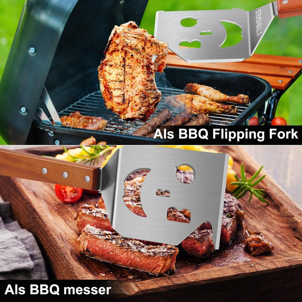 GRILLSPACHTEL 7-in-1 mit Holzgriff - Braun, Holz (10/0.1/41cm)