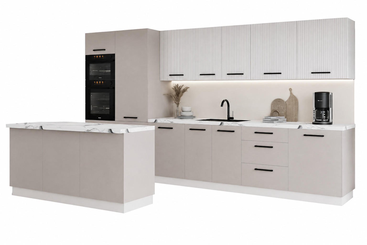 KÜCHENZEILE KS25-G380 - Kendro & Morvex - Stilvolle Lösung für jede Küche - Beige, Holz (380/213.3/56cm) - ROYAL24_MARKT