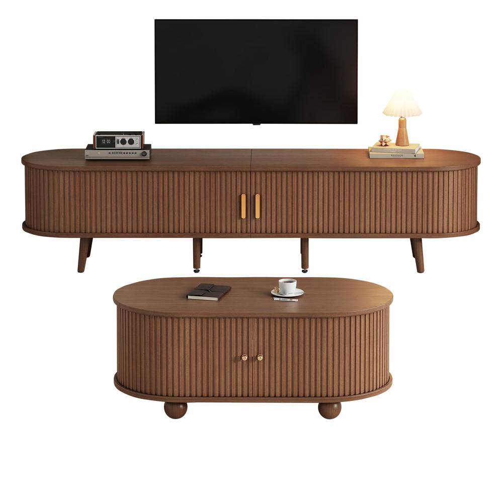 TV-SCHRANK SET mit Couchtisch Stauraum Nussbaum & MDF 2-teilig - Braun, Holz (50.5/16/116.5cm) - FLIEKS