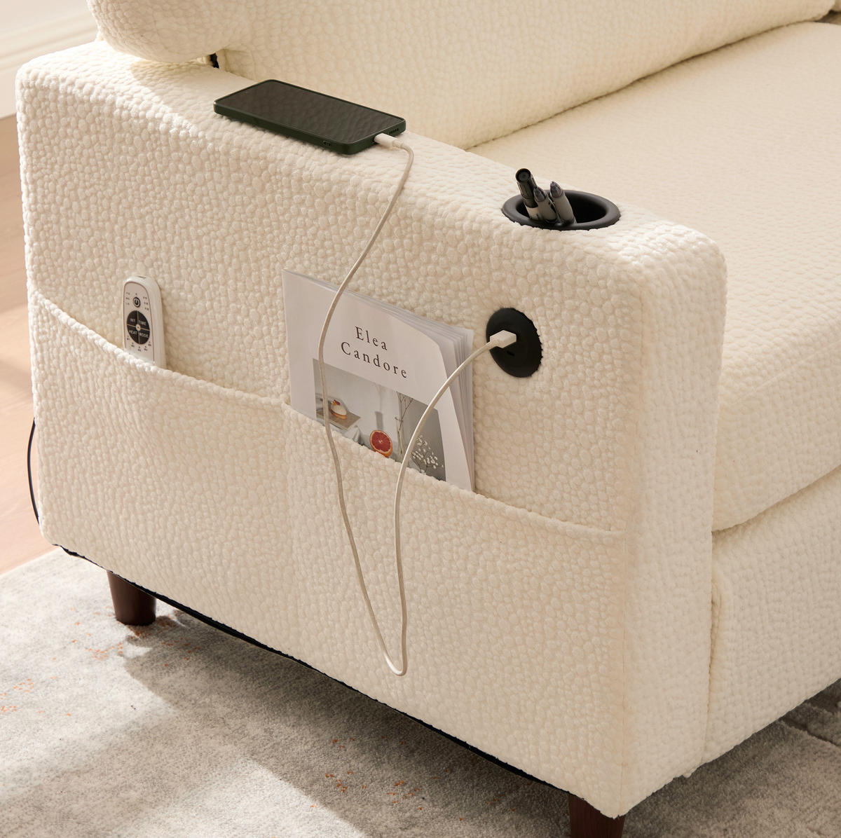 SOFA Zweisitzer mit USB-C 203 x 77,5 x 86 cm Chenille Beige - Beige, Kunststoff (203/86/77.5cm) - Meubliv