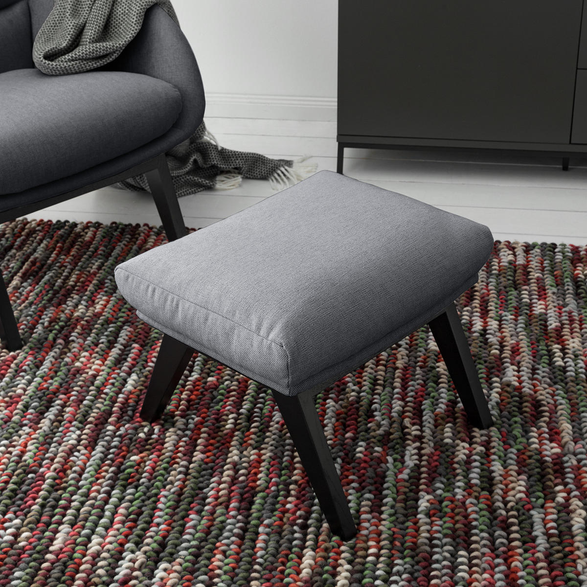 POLSTERHOCKER - Schwarz/Grau, Eichenholz/Holz (54/41/41cm) - home24