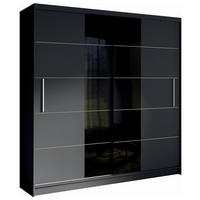 SCHIEBETÜRENSCHRANK Bruno graphitgrau / schwarz glänzend 200,4 / 60 / 215cm - Schwarz Hochglanz/Graphitfarben, Holz/Holzwerkstoff (201/215/60cm) - Feldmann-Wohnen