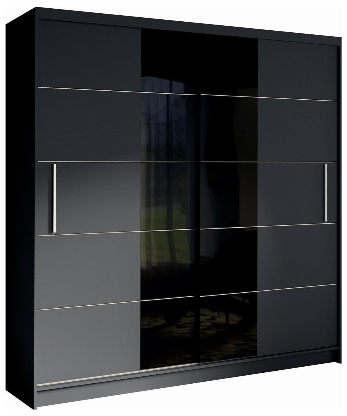 SCHIEBETÜRENSCHRANK Bruno graphitgrau / schwarz glänzend 200,4 / 60 / 215cm - Schwarz Hochglanz/Graphitfarben, Holz/Holzwerkstoff (201/215/60cm) - Feldmann-Wohnen