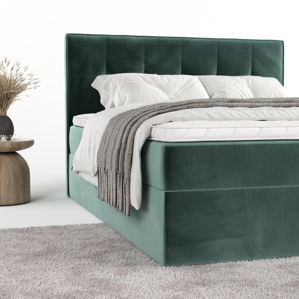 BOXBETT Mireo 140/200 cm Türkis im Kronos Stoff - Türkis/Schwarz, Holz/Holzwerkstoff (140/200cm) - AltaBeds