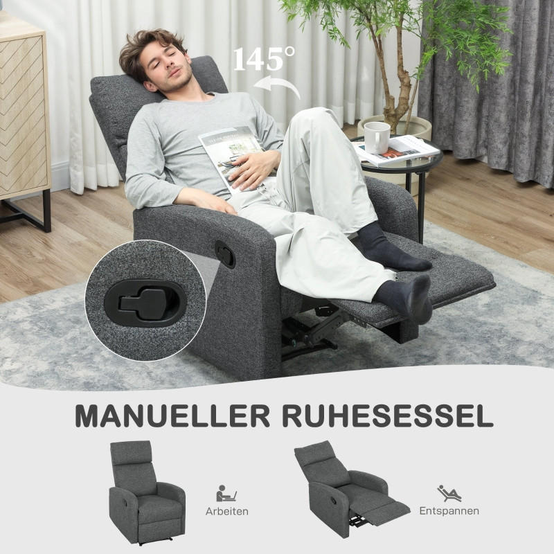 Thumbnail - Redom Relaxsessel, Dunkelgrau, Textil, 63x98x91 cm, Wohnzimmer, Sessel, Relaxsessel