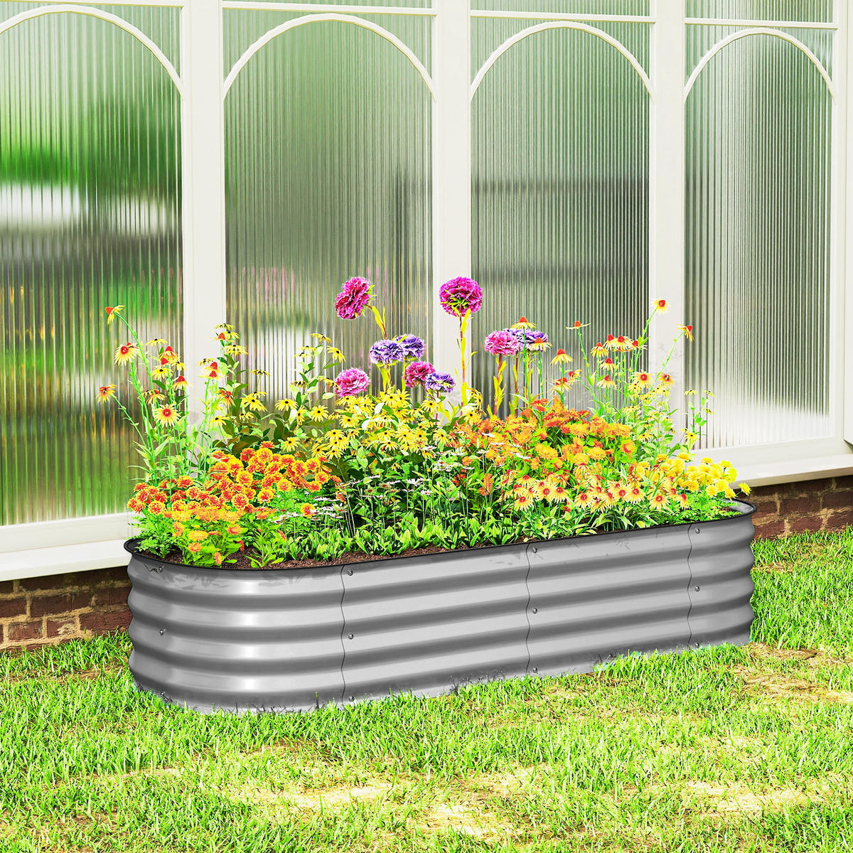 PFLANZENBEET, Kräuterbeet für Garten, Balkon, Silber, 150 x 62 x 30 cm - Silberfarben, Metall (62/30/150cm) - Outsunny