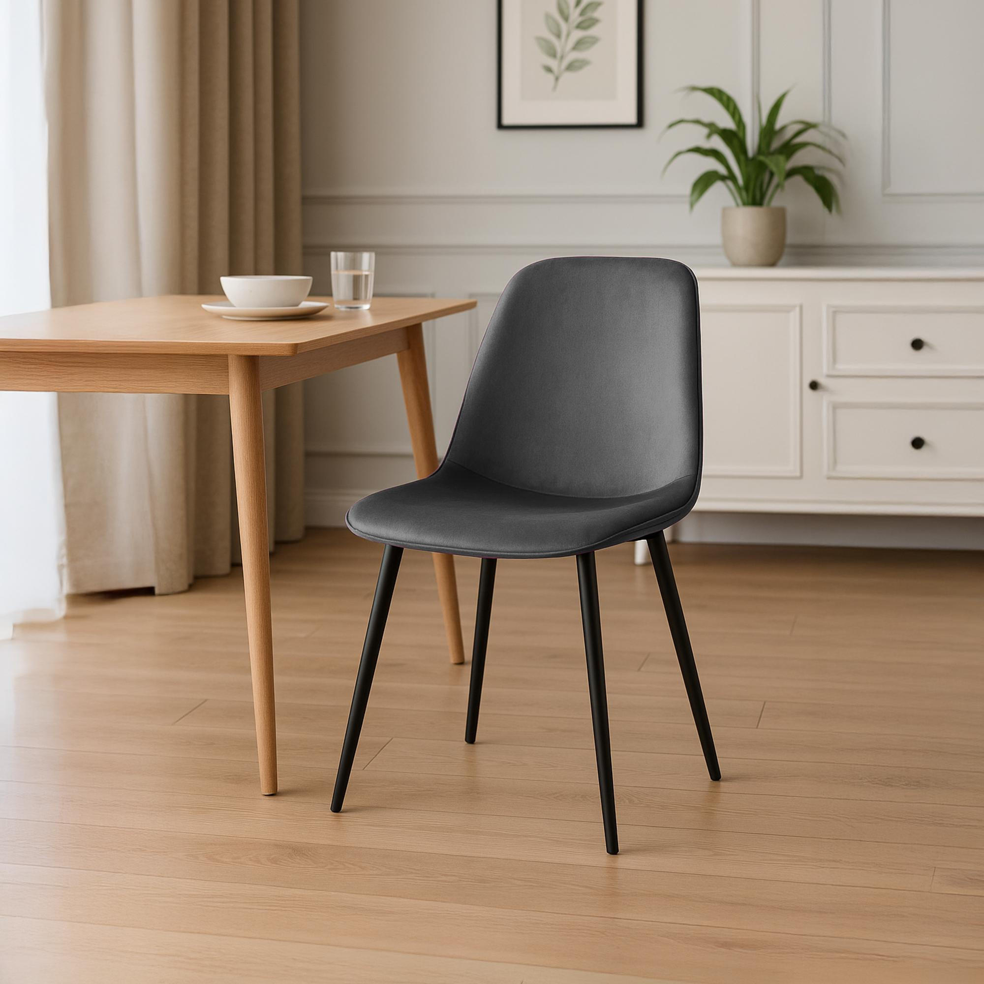 ESSZIMMERSTUHL Samt Dunkelgrau - Dunkelgrau/Schwarz, Textil/Metall (45/88/54cm) - CLP