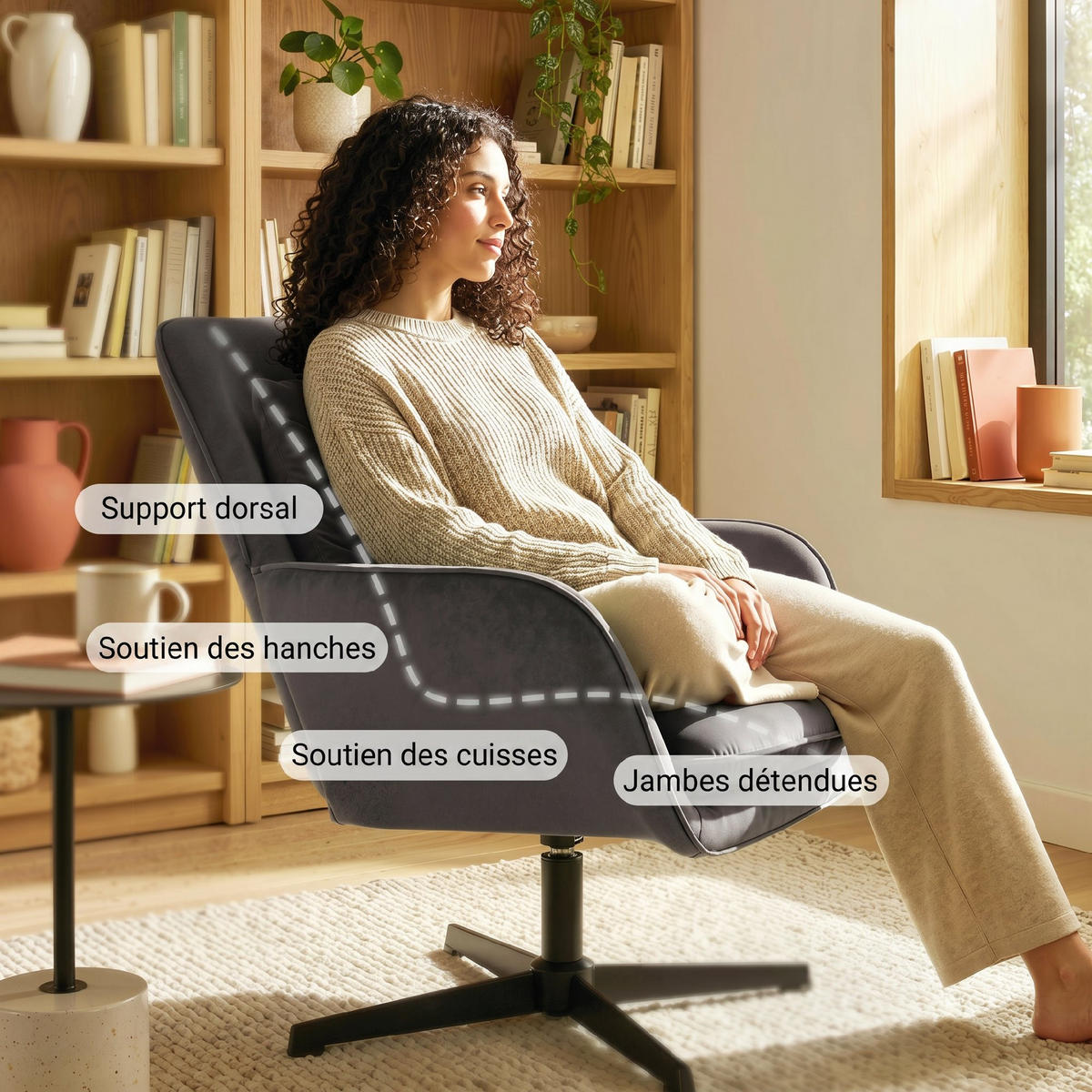 RELAXSESSEL DE-13358 Velours, breite Sitzfläche Dunkelgrau - Dunkelgrau, Metall (73/85/83.5cm) - ComfortXL