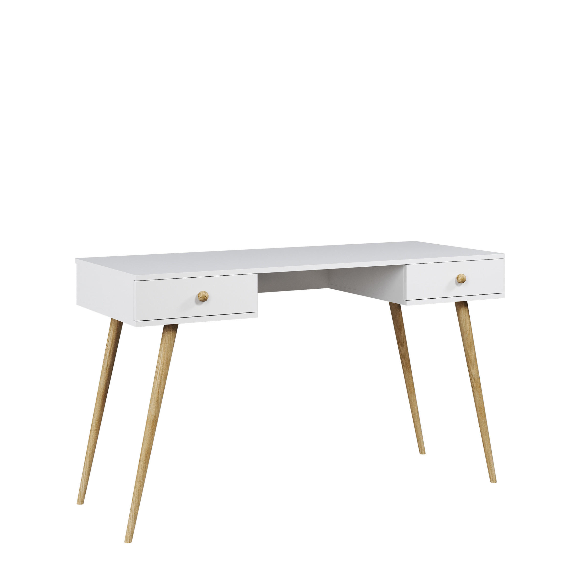 SCHREIBTISCH NATURA, 135 cm, Weiß Matt, mit 2 Schubladen - Weiß, Holz (54/135/79cm) - Excellent Home