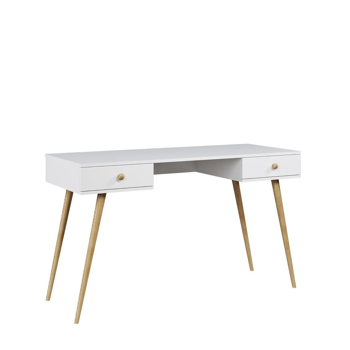 SCHREIBTISCH NATURA, 135 cm, Weiß Matt, mit 2 Schubladen - Weiß, Holz (54/135/79cm) - Excellent Home
