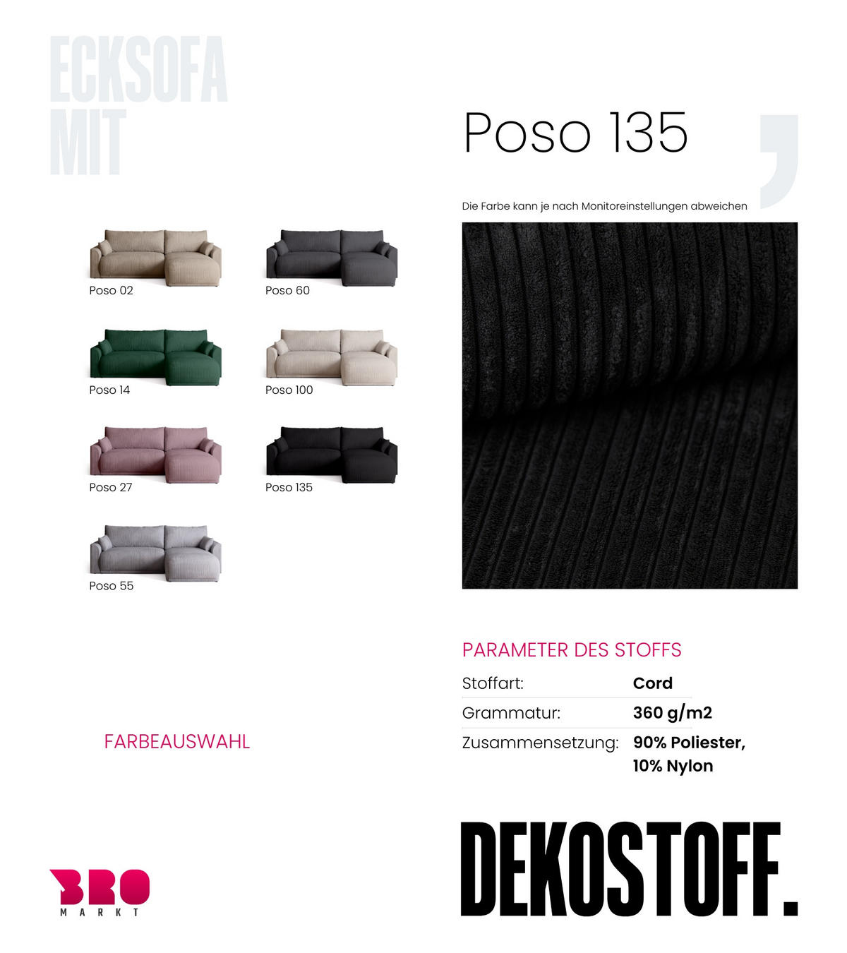 ECKSOFA MORENO mit Schlaffunktion Anthrazit Grau - Anthrazit, Textil (262/160cm) - Bromarkt