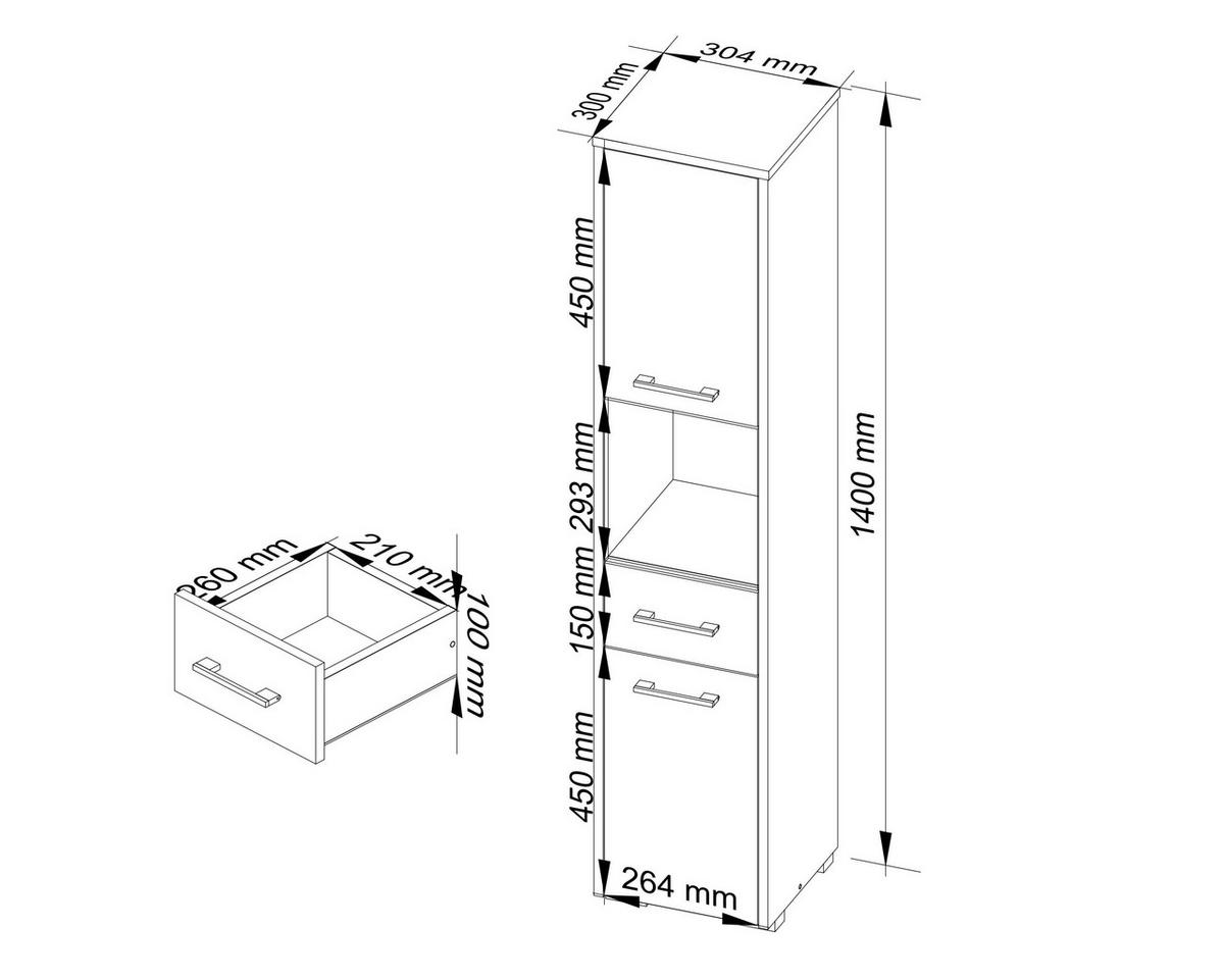 HOCHSCHRANK Weiß, Grau 30x30x140 cm - Silberfarben/Graphitfarben, Holzwerkstoff/Kunststoff (30/140/30cm) - Akord