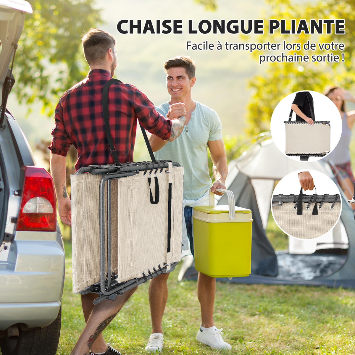 SONNENLIEGE DE-15680 5-fach verstellbar mit Tablett, 190 cm Creme - Creme, Metall (60/31/190cm) - ComfortXL
