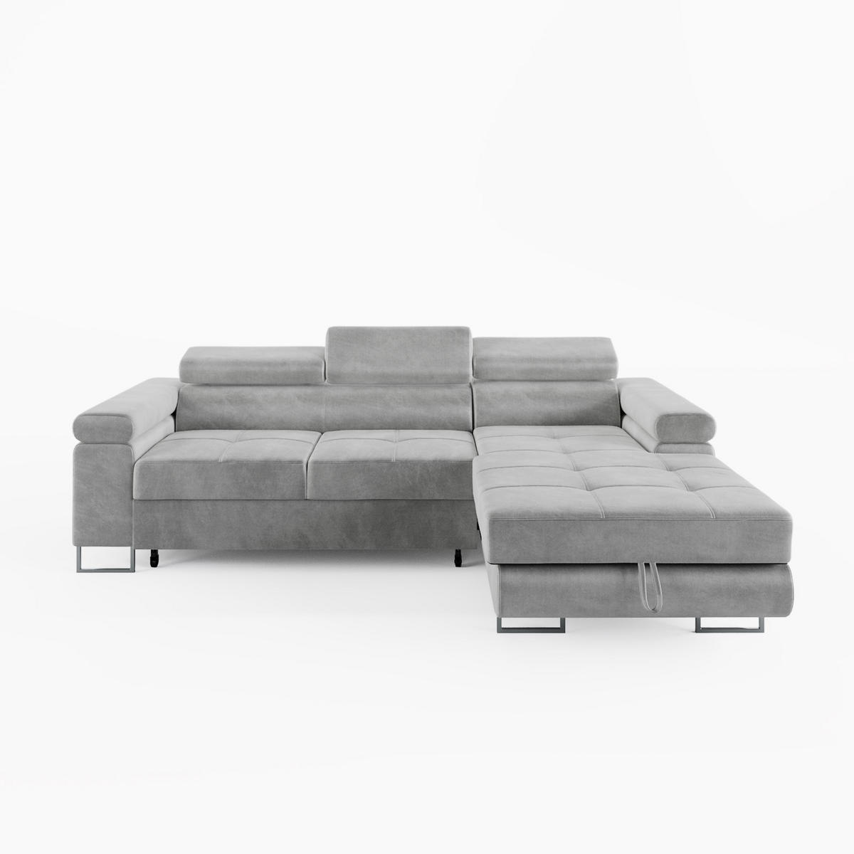 ECKSOFA VEMO MINI Rechts Hellgrau Velour-Stoff Kompakter Komfort für Wohnräume - Hellgrau, Textil (235/175cm) - Barchello