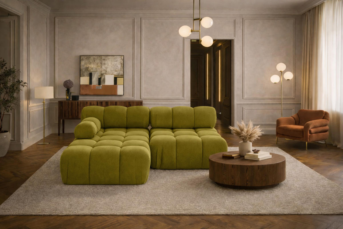 ECKSOFA L-Form Mini II Modular, Veloursstoff Salvador, Olive, Links, Selia - Olivgrün, Holz (190/160cm) - Kaiser Möbel