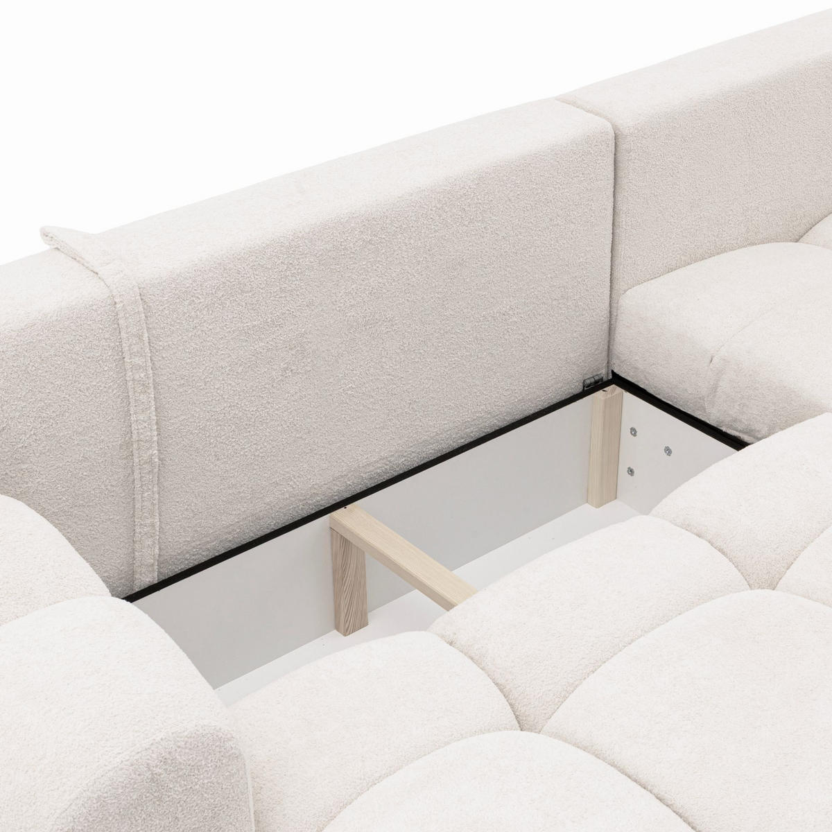 ECKSOFA CALM L Rechts mit Schlaffunktion 140x215 Webstoff weiß - Schwarz/Weiß, Holz/Kunststoff (151/261cm) - Muffo