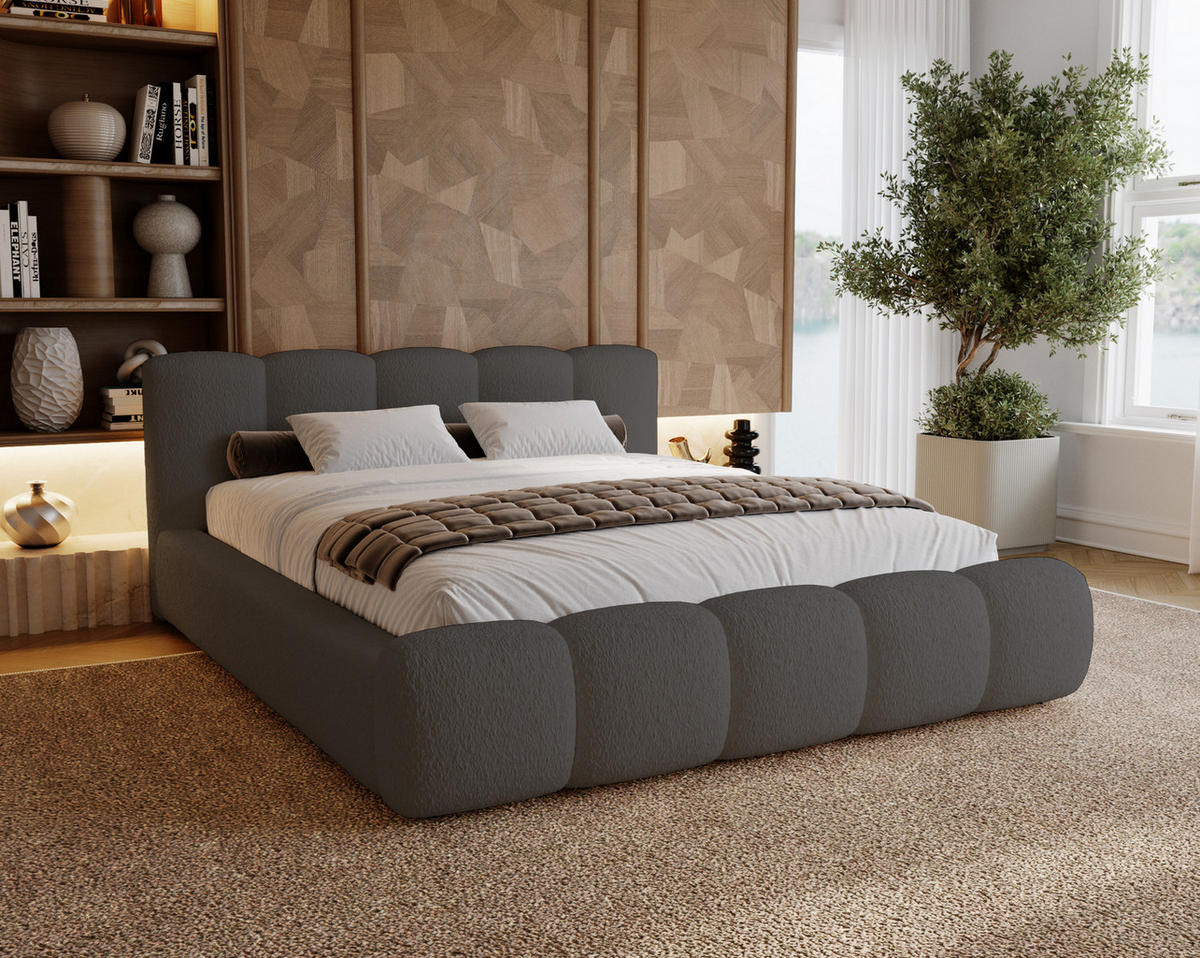 POLSTERBETT bouclé 200x200 Ravello mit Bettkasten, Lattenrost, Grau - Grau, Holz/Textil (200/200cm) - Emporius