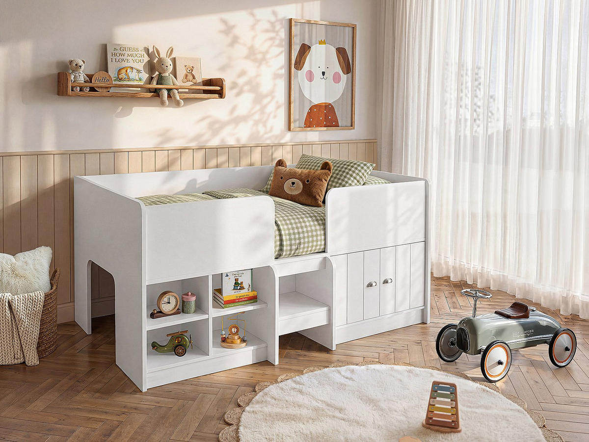 HALBHOCHBETT - 1 Person - holz - weiß Boutanio - Weiß, Holz (90/190cm) - Vente-Unique