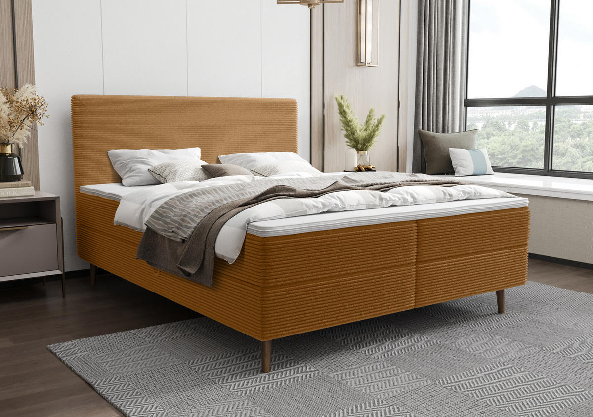 BOXBETT NARA mit Matratze H3, Bonell und Topper 180x200 POSO 001 - Orange, Textil (180/200cm) - Bedante