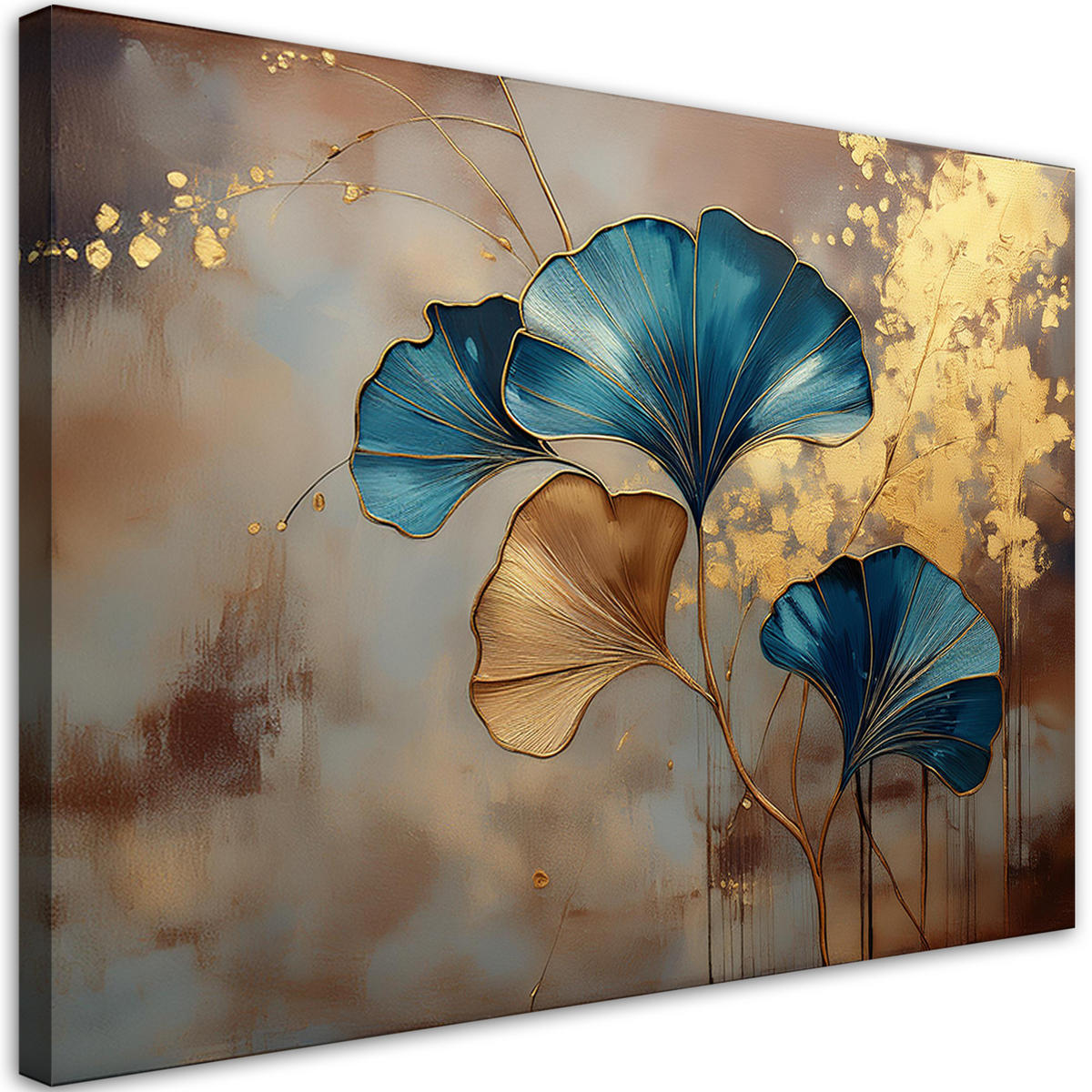 WANDBILD ginkoblumen natur gold - Braun, Textil (60/40cm) - Feeby