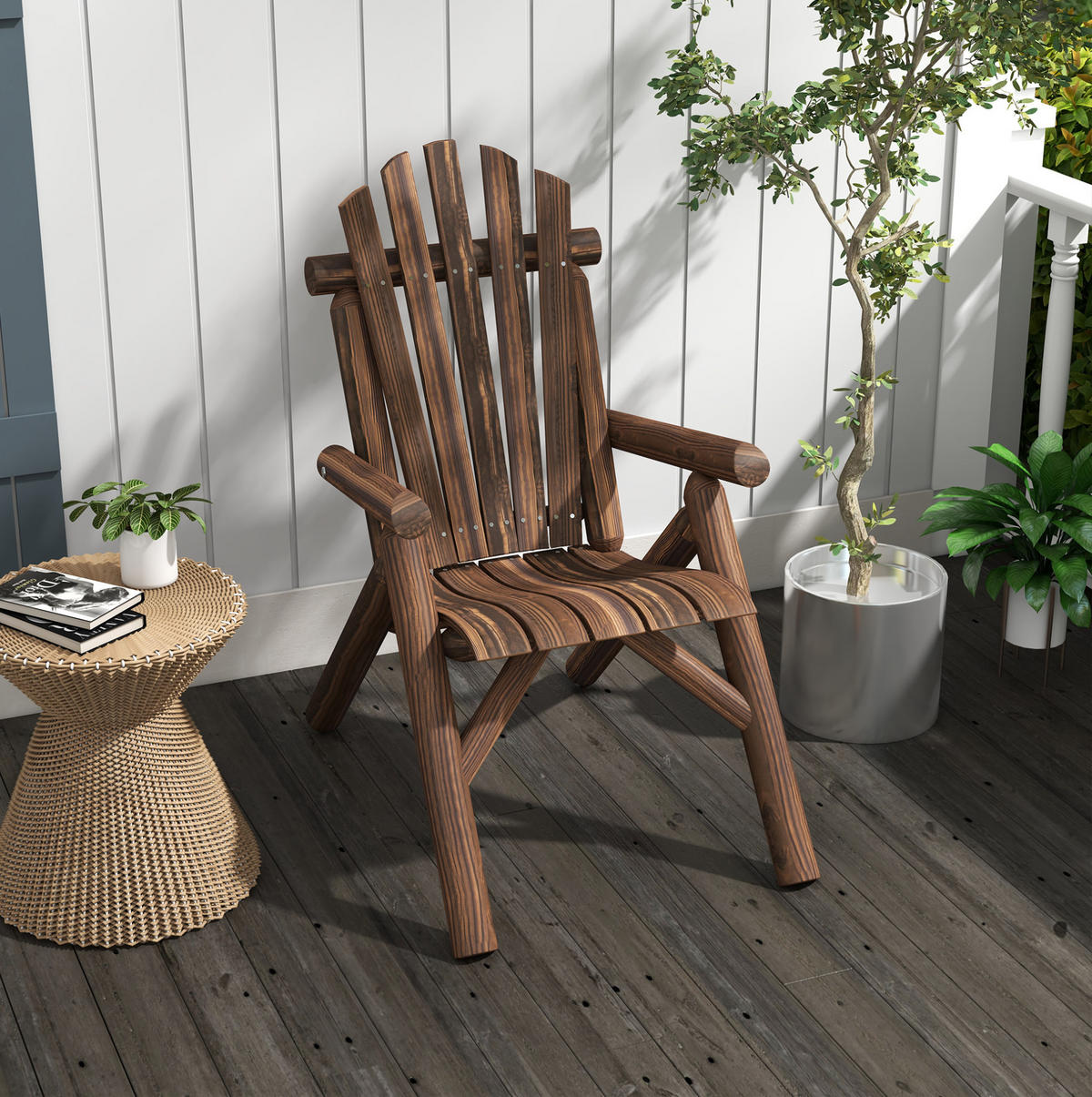 GARTENSTUHL 68/83/101 cm mit Armlehnen und hoher Rückenlehne aus Tannenholz, ergonomisch, Dunkelbraun - Dunkelbraun, Holz (83/101/68cm) - Redom