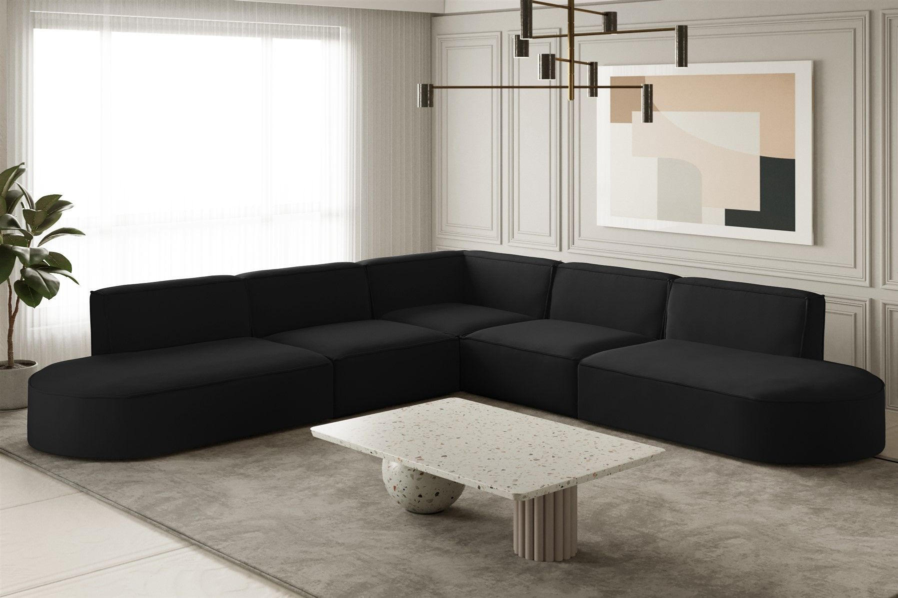 ECKSOFA Universal Palma Opera Velvet - Schwarz, Holzwerkstoff/Textil (276/276cm) - Fun Möbel