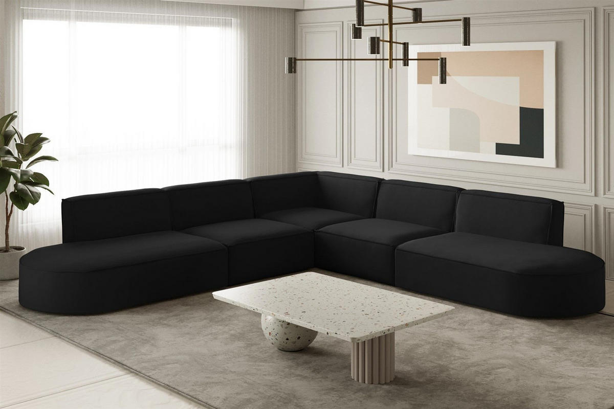ECKSOFA Universal Palma Opera Velvet - Schwarz, Holzwerkstoff/Textil (276/276cm) - Fun Möbel