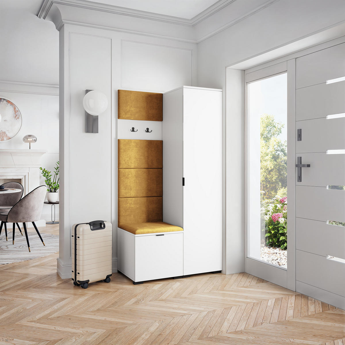 GARDEROBENSCHRANK LORI 95/181/51 cm Modern Garderobe-Set Weiß - Gelb/Weiß, Holzwerkstoff (95/181/51cm) - MASSENO