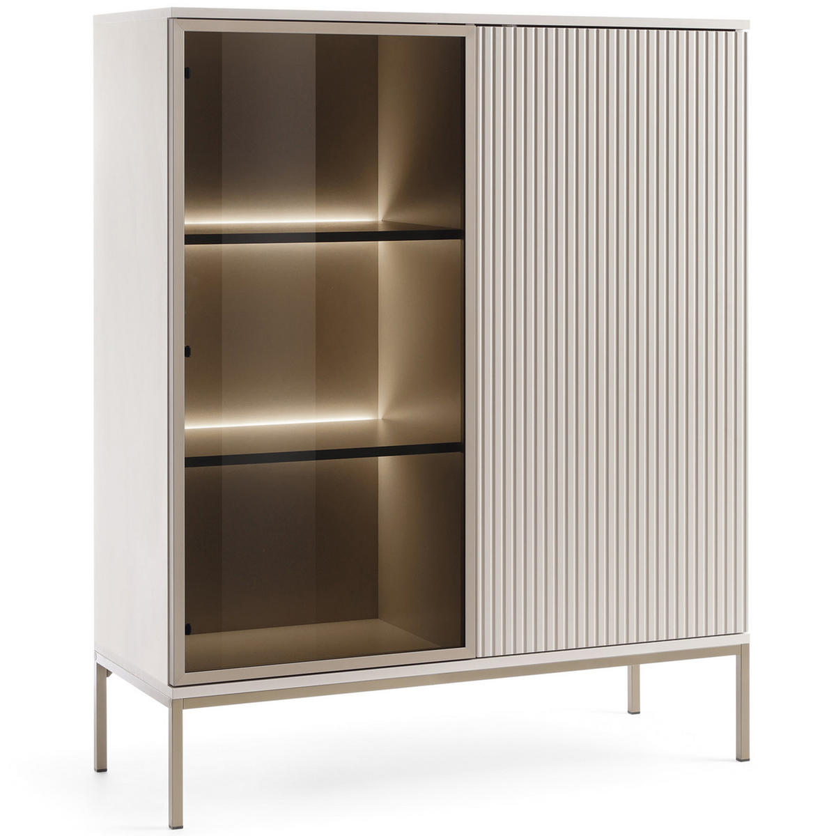 VITRINENSCHRÄNK FONTE, Cremefarbig - Creme, Holzwerkstoff (104/126/39cm) - KONSIMO®