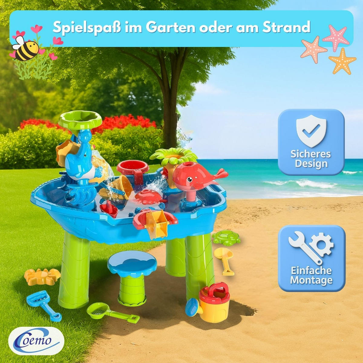 WASSERSPIELTISCH NARIUS S mit Zubehör 20 Teile - Multicolor, Kunststoff (54/30/55cm) - Coemo