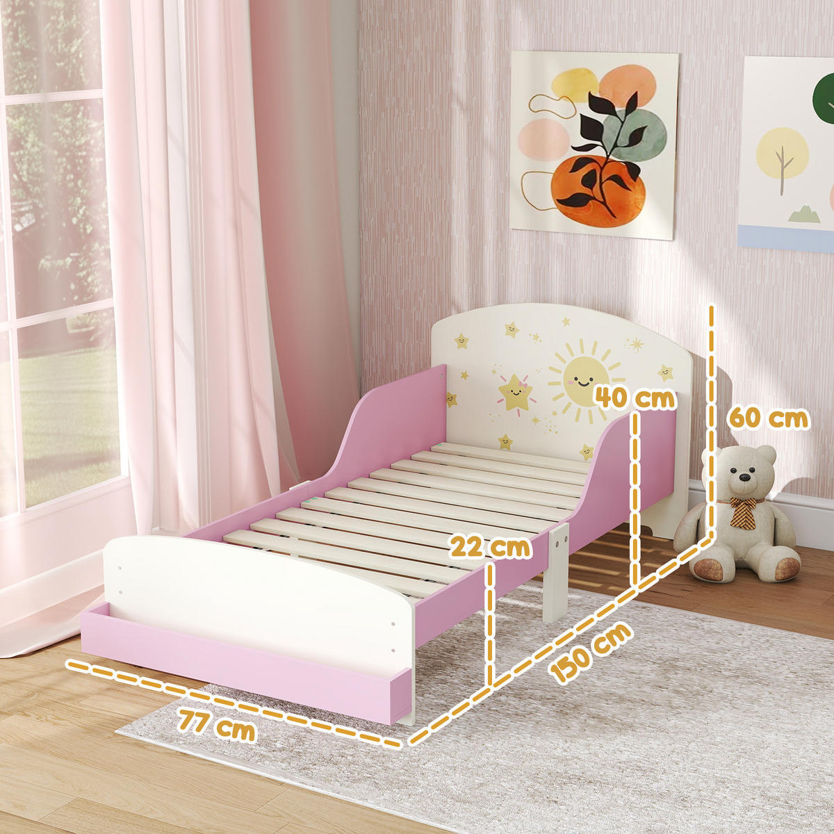 KINDERBETT 140x70 cm DE-14670 mit Schutzbügeln & Stauraum Rosa - Pink, Holzwerkstoff (70/140cm) - ComfortXL