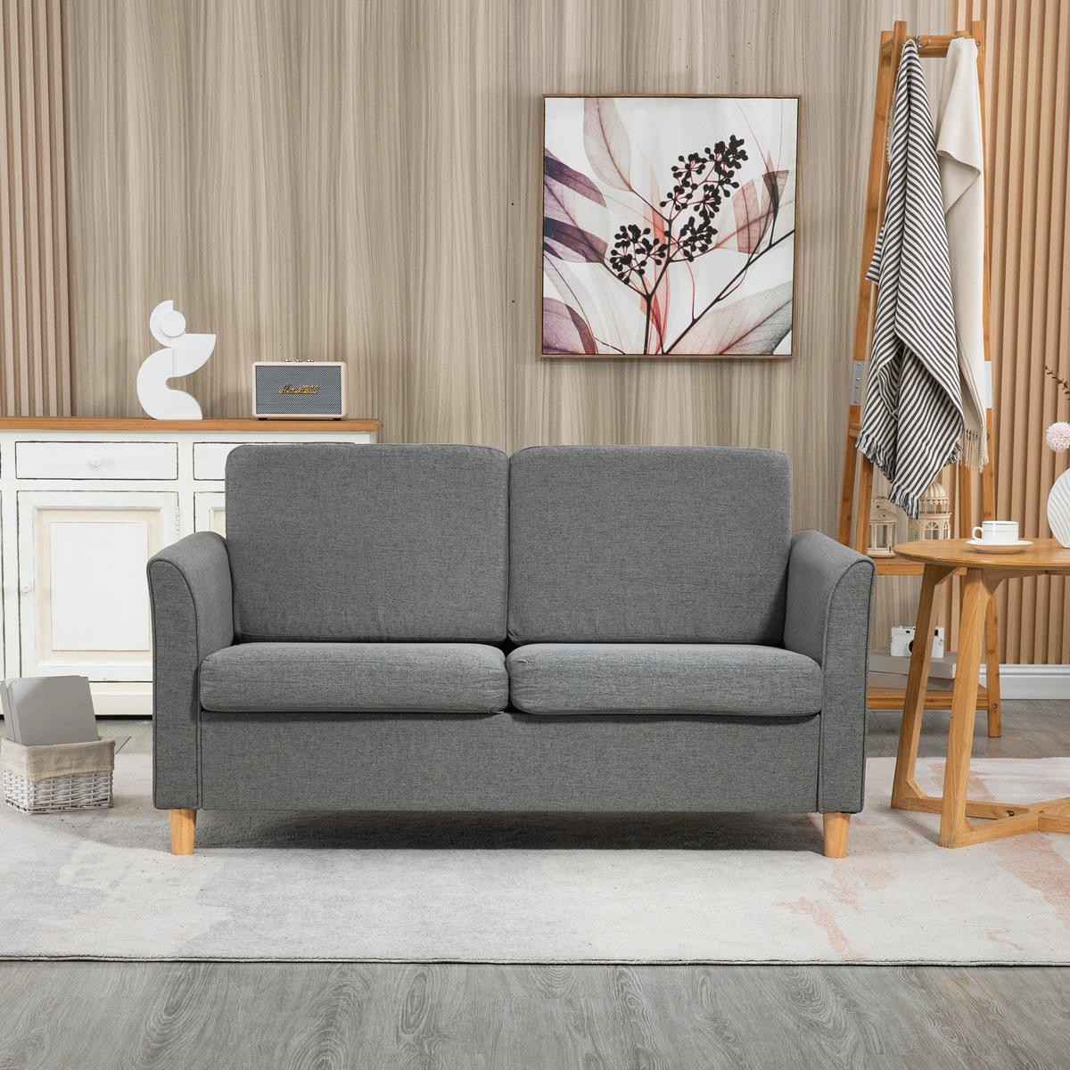 SOFA Zweisitzer Couch Doppelsofamit Kissen Leinen Grau - Hellgrau, Textil (70/78/141cm) - HOMCOM