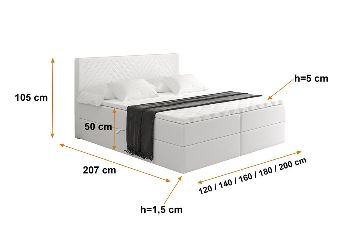 BOXBETT mit Matratze H4 und Lattenrost - VEXA - 160x200 - Weiß Kunstleder - Weiß, Holzwerkstoff/Kunststoff (160/200cm) - ALTDECOR