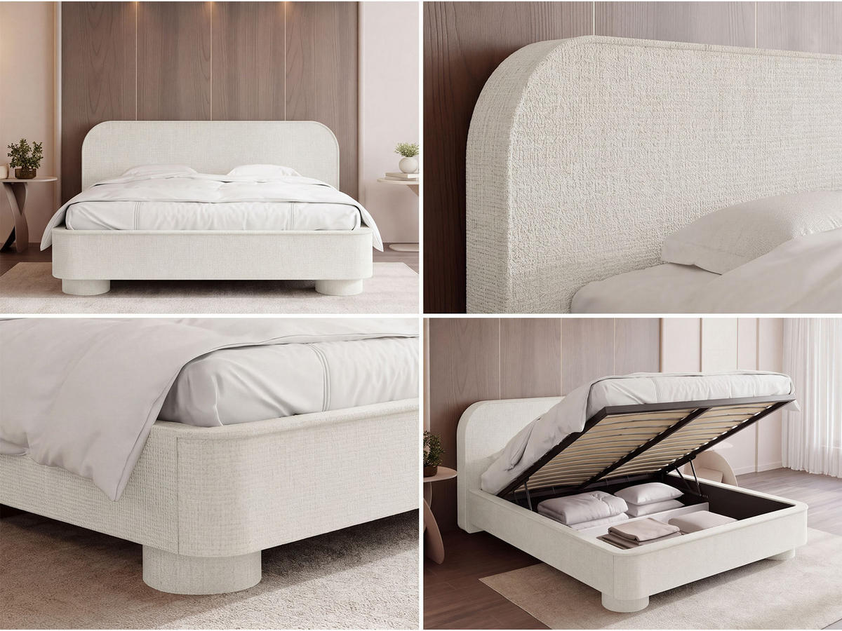 POLSTERBETT Aurora mit Bettkasten, Lattenrost & gepolsterten Füßen in Taupe Chenille 200x200 cm - Taupe/Beige, Holzwerkstoff/Textil (200/200cm) - WFL GROUP
