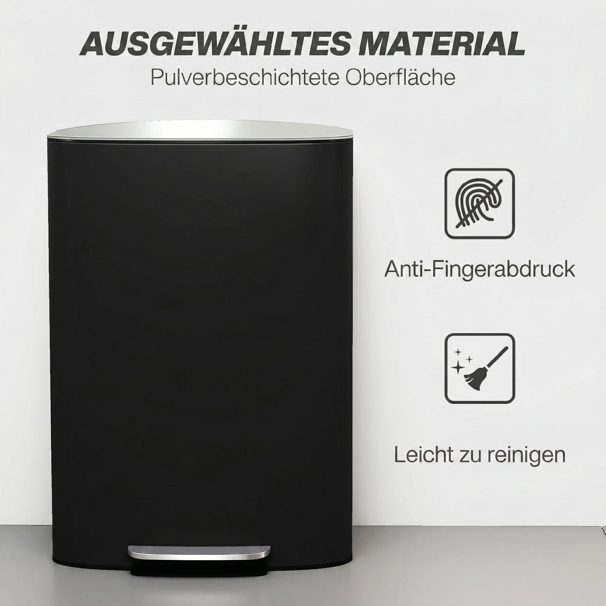 MÜLLEIMER Schwarz 45.1/36.5/62.2 cm - Schwarz, Metall (36.5/62.2/45.1cm) - HOMCOM