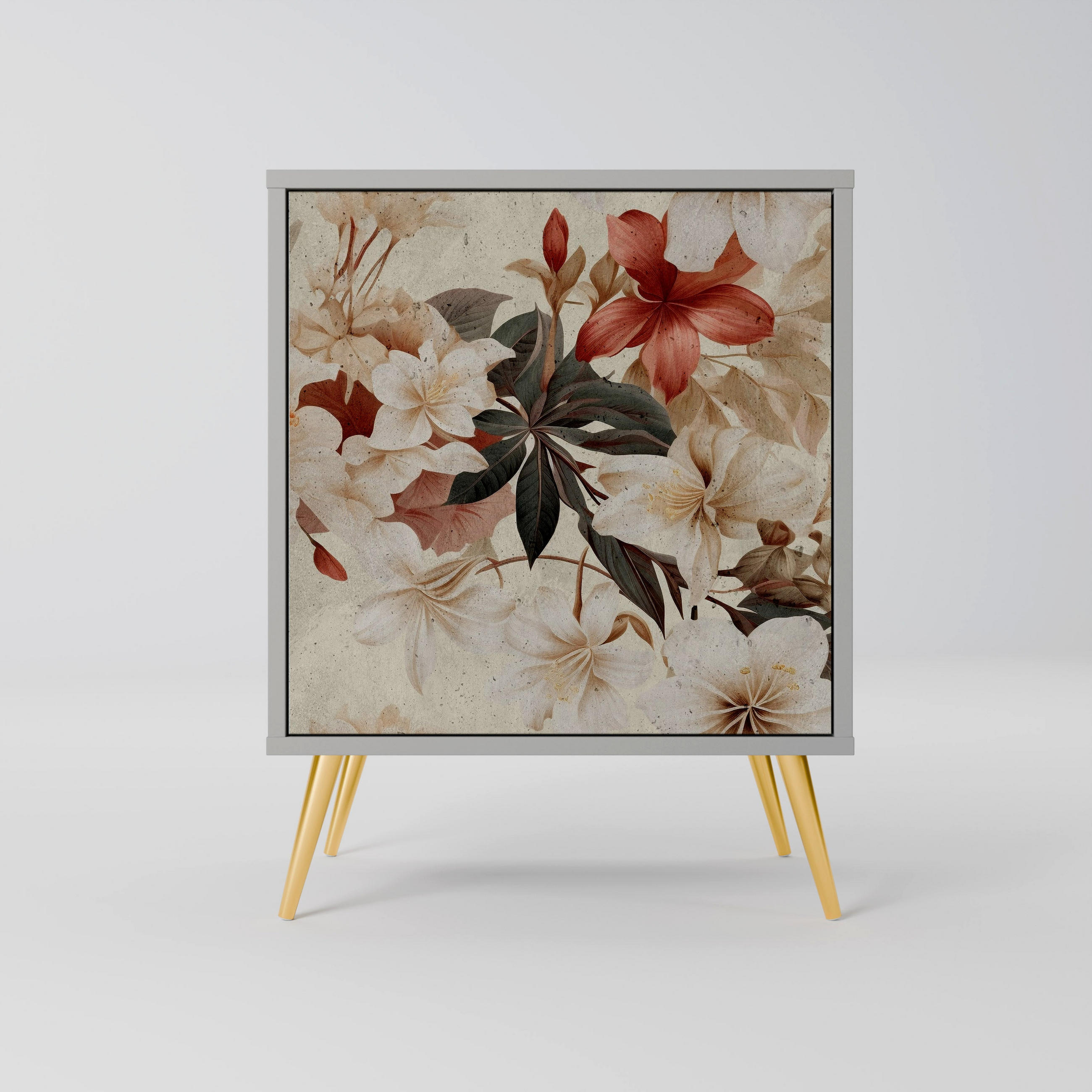 SIDEBOARD PETAL HARMONY, Grau, 57,5x42x75,5 cm, Goldfarbene Metallfüße - Goldfarben/Multicolor, Holzwerkstoff/Metall (57.5/75.5/42cm) - SpaceRebels