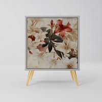 SIDEBOARD PETAL HARMONY, Grau, 57,5x42x75,5 cm, Goldfarbene Metallfüße - Goldfarben/Multicolor, Holzwerkstoff/Metall (57.5/75.5/42cm) - SpaceRebels
