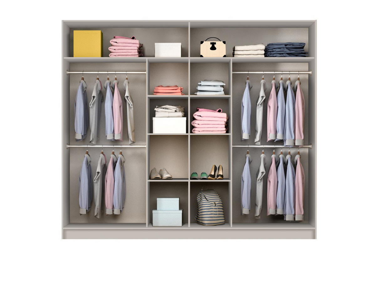 SCHWEBETÜRENSCHRANK SAMIRA 250/210/65 cm 3-türig mit Spiegel Beige - Beige, Holzwerkstoff (250/210/65cm) - MASSENO