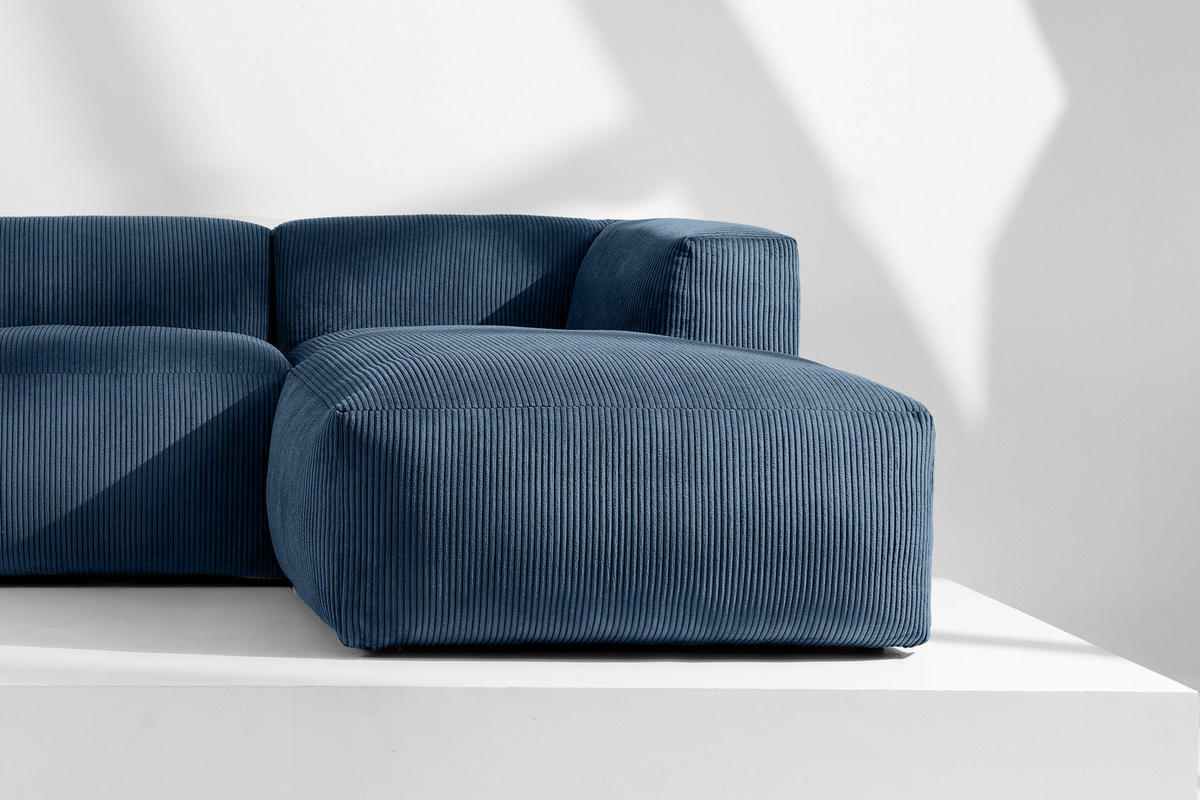ECKMODULSOFA-RECHTS BUFFO 3/4 Sitzer mit extrem weicher Sitzfläche, Kordstoff, marineblau - Blau/Grün, Textil (237/180cm) - KONSIMO®