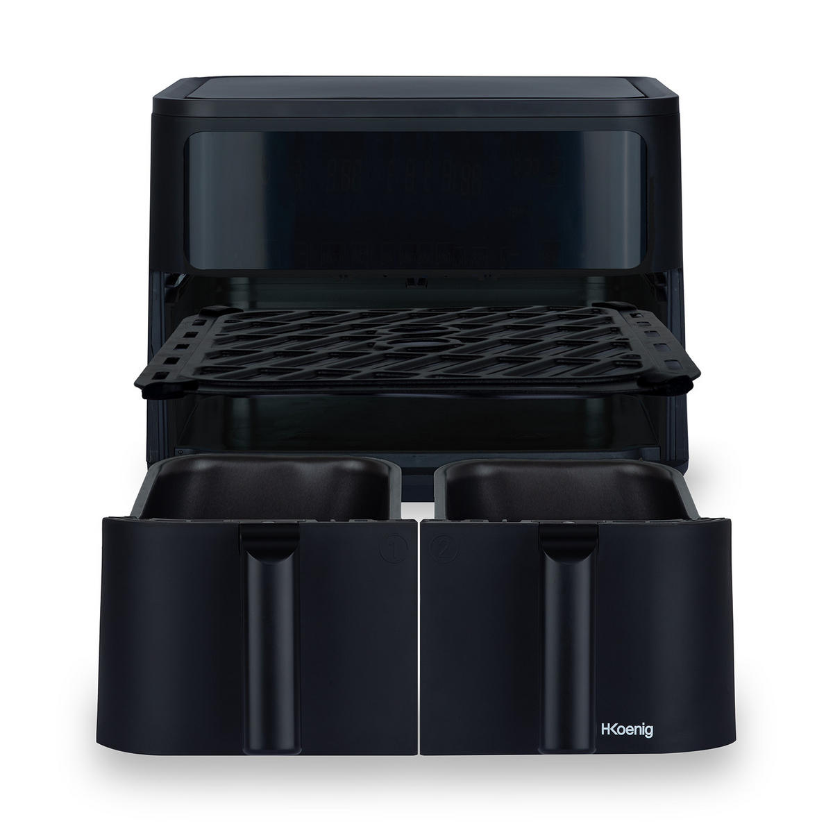 AIRFRYER XXL FRY900, Schwarz, Fritteuse ohne Öl, 2 Becken, Kapazität 9L - Schwarz, Metall (39/30/35cm) - HKoenig