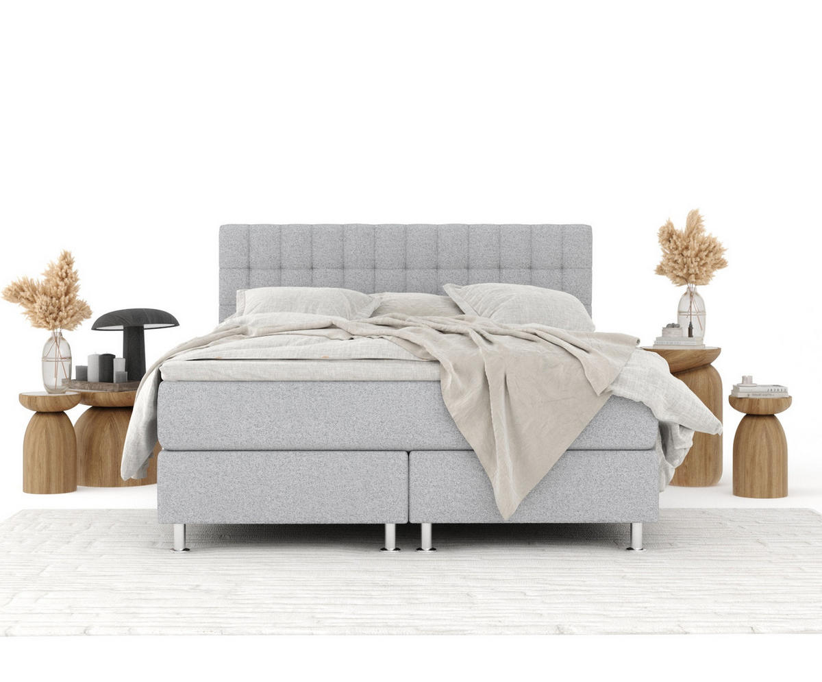 BOXSPRINGBETT Sorrento Hellgrau 140/200 cm mit Latex-Topper - Silberfarben/Hellgrau, Holz/Holzwerkstoff (140/200cm) - Maison de Reve