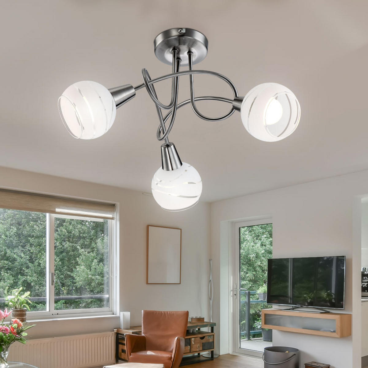 LED DECKENLEUCHTE Metall Silber gemustert - Silberfarben, Glas (39/39/24.6cm)