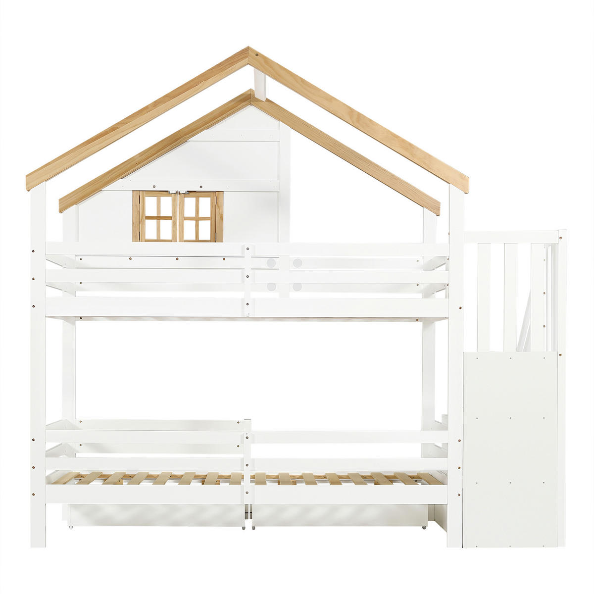 ETAGENBETT Kleinhaus Weiß+Natur 90x200cm - Naturfarben, Holz (90/200cm) - ComfortXL