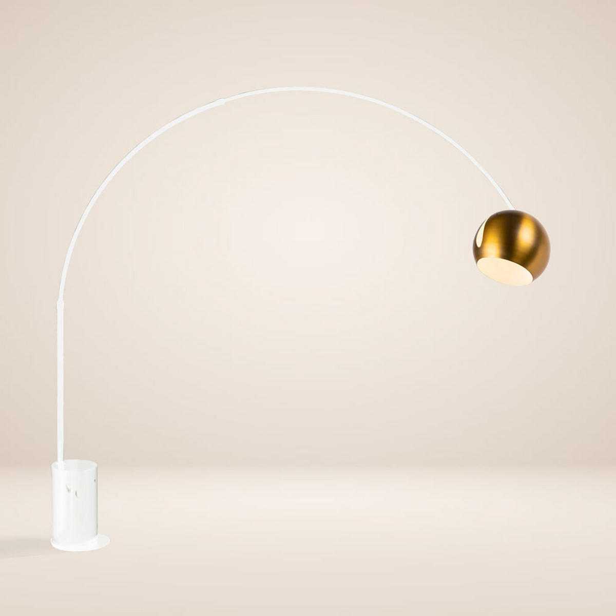 STEHLAMPE Ball Bogenlampe Marmor Weiß/Gold - Weiß, Stein (30/30/220cm) - s.luce