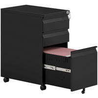 ROLLCONTAINER mit 3 Schubladen mobiler Aktenschrank mit Rollen abschließbar - Schwarz, Metall (30/60/43.5cm) - Vinsetto