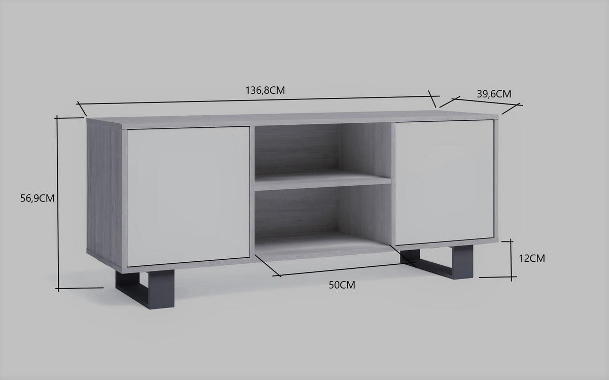 LOWBOARD Anthrazitgrau, eiche, 137/40/57cm - Eichefarben/Anthrazit, Holzwerkstoff (137/57/40cm) - Skraut Home