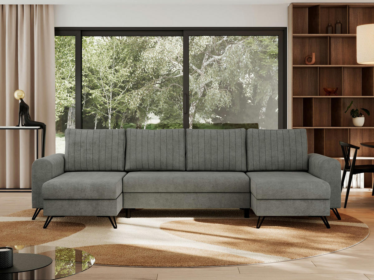 WOHNLANDSCHAFT AXEL U Struktur Grau - Schwarz/Grau, Textil/Metall (312/90/140cm) - MKS
