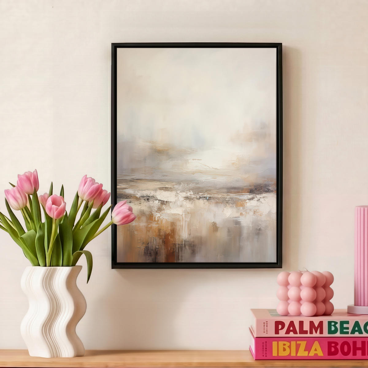 LEINWAND Bilder mit Rahmen - Kunst - Industriell - Grau - Braun - Abstrakt - 30x40 - Sandfarben, Textil (30/40cm) - MuchoWow
