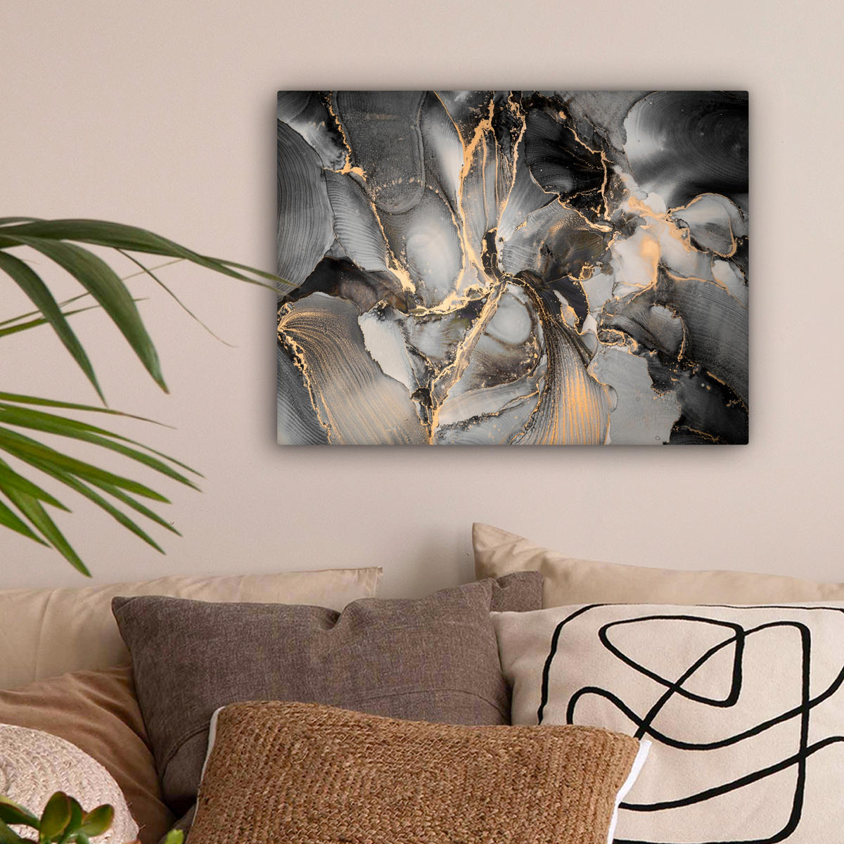 LEINWANDBILD Grau - Luxus - Gold - Marmor 40x30 cm - Dunkelgrau, Textil (40/30cm) - MuchoWow